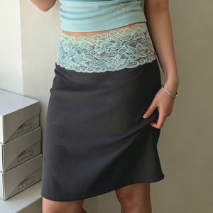 Women's Lace Waist Mini Skirt Y2K A-Line <b>High</b> Waist Casual Solid Color Coquette Fairycore Summer Skirt - Product Image 4