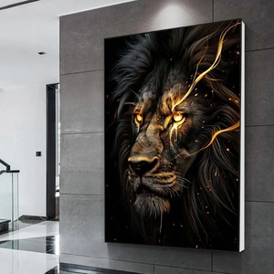 Grande toile murale moderne, affiches de lion noir et or, impression sur toile d'animaux, <span class=keywords><strong>peinture</strong></span> à l'huile pour la décoration du salon et de la maison - Product Image 2