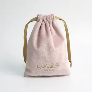 Borsa di velluto di peluche di alta qualità con Logo personalizzato borse di velluto rosa con coulisse