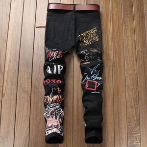 Pantalones Vaqueros de Moda Urbana para Hombre, Color Negro y Blanco, Estampado Personalizado de Diseñador, Pantalones Punk Ajustados de Mezclilla Hip-Hop - Product Image 5