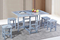 Table rectangulaire en bois multifonctionnelle en gros avec 4 tabourets, table à manger minimaliste gain de place, tables pliantes
