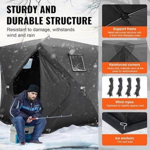 Tente de pêche d'hiver d'extérieur - Chaleur renforcée avec tissu Oxford 3 couches TPU - Tente sauna à ouverture rapide pliable coupe-vent une chambre - Product Image 4