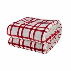 Manta polar de franela coral a cuadros rojos esponjosos para sofá cama - Product Image 2