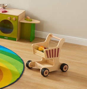 Eibele Chariot de courses en bois de haute qualité pour enfants Jouet poussette Maison de jeu pour enfants Jouet chariot simulé pour garderie d'enfants - Product Image 1
