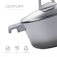 Casserole en aluminium moulé de haute qualité CENTURY 2024, design européen écologique, couvercle en verre, pour cuisinières à gaz et à induction