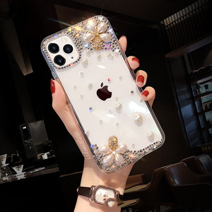Custodia per cellulare <span class=keywords><strong>trasparente</strong></span> di lusso 16/15 <span class=keywords><strong>Apple</strong></span> per iPhone 14 con strass fiore di perle Creative transfrontaliere - Product Image 2