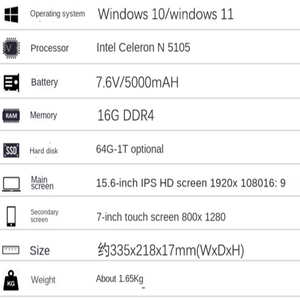 โน้ตบุ๊คใหม่ N5105 ขนาด 15.6 นิ้ว แรม 16GB หน้าจอสัมผัสคู่ 7 DDR4 SSD คอมพิวเตอร์สำหรับนักเรียน - Product Image 2