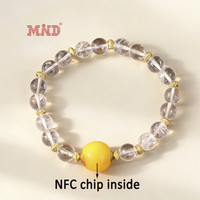 Bracelet perlé RFID NFC avec mini-étiquette, en pierres précieuses et cristal NFC, étanche, extensible, pour la prospérité et les paiements