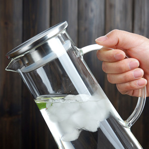 Jarra de agua de vidrio transparente con tapa de acero, resistente al calor, para bebidas frías, jugos de verano, uso en refrigerador. - Product Image 3
