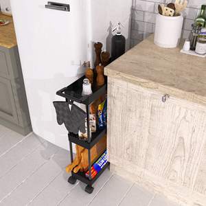 3-Tier Slim/Super <b>Narrow</b> Black Plastic Kitchen Cart <b>Storage</b> with Handle for <b>Narrow</b> Spaces-for <b>Bathroom</b> Spice Tool Organization - Product Image 3