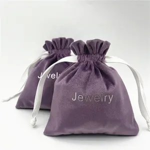 Bolsa de joyería de terciopelo suave de lujo con logotipo, bolsa de cordón de joyería de terciopelo