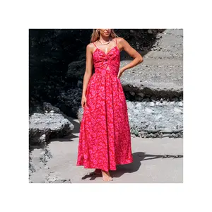 2024 नई पोशाकें महिलाओं के लिए लेडी एलिगेंट स्पैन्डेक्स पॉलिएस्टर महिलाओं के कपड़े ड्रेस फ्लोरल प्रिंट बीच ड्रेस महिलाओं के लिए