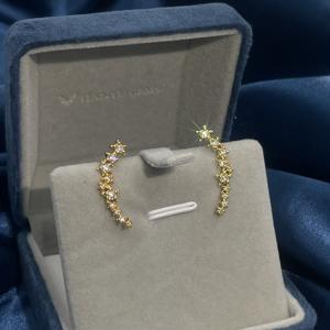 ต่างหูทรงกลมแบบคลาสสิกทันสมัยสำหรับผู้หญิงจาก TIanyu Gems ทำจากทองเหลืองชุบทอง ประดับด้วยเพชรคิวบิกเซอร์โคเนียสีขาวรูปดาว - Product Image 1