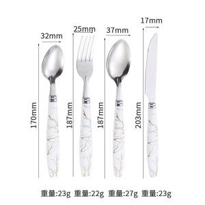Stainless Steel Cutlery <b>Set</b> 6 Piece <b>Marble</b> Pattern Plastic Handle For Western Restaurants Steak Dinnerware - Product Image 5