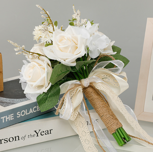 ช่อดอกไม้เจ้าสาวสำหรับงานครบรอบดอกไม้สีขาวเป็นมิตรต่อสิ่งแวดล้อมทำมือ1ชิ้น - Product Image 5