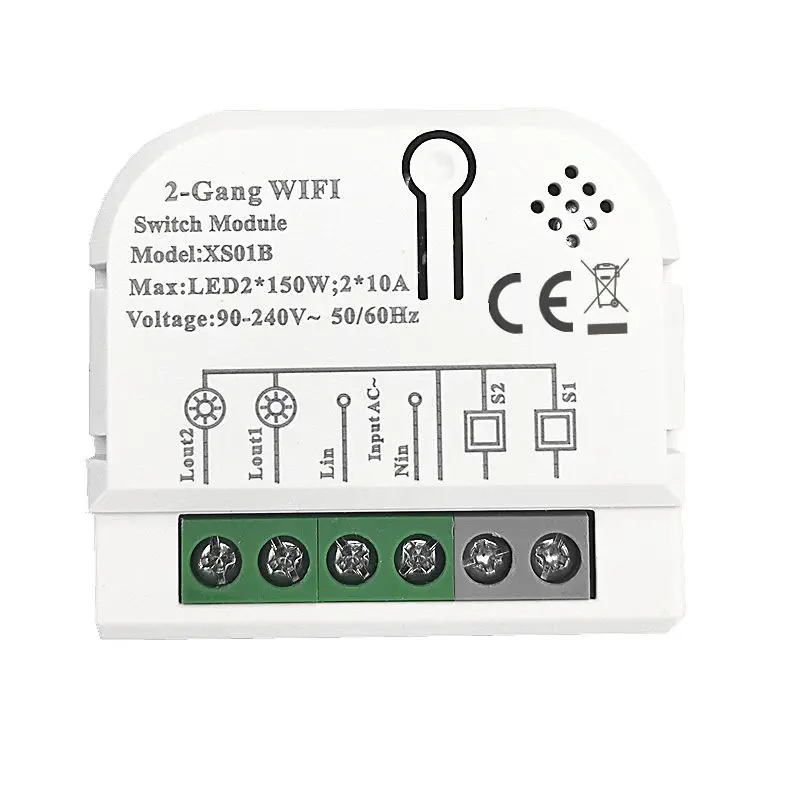 2 Gang DIY Mini WiFi Tuya Smart Switch Modul Sakelar Lampu Smart Home Automation System Switch Alexa Google Home