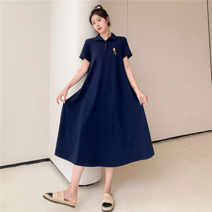 מפעל קיץ קוריאני midi קוריאני בנות רקמה חולצות טי ארוך חוף מזדמנים חופשי פצ 'עבודה polo חולצת טריקו שמלות נשים - Product Image 3