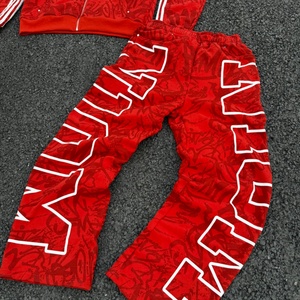 High Quality Tracksuit Manufacturer Custom All Dtg Print Red Oversized Heavyweight Zip up Hoodie and Sweatpants Set <b>Jogging</b> <b>Suit</b> - Product Image 3