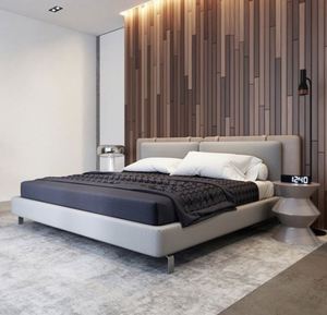 Lit de mariage moderne et élégant en cuir sur mesure, style villa de luxe léger, double, en tissu, italien, avec revêtement doux pour chambre principale - Product Image 3