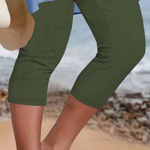 Summer New Casual Sports Yoga Capri Leggings grande taille pour femmes Pantalon court à taille élastique Leggings décontractés pour femmes - Product Image 4