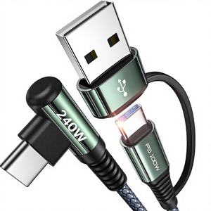 Cable USB Tipo-C de 240 W de Alta Velocidad y Cable USB-C de Carga Rápida de 240 W, Cable de Nailon Trenzado en Ángulo Recto, Cable de Carga USB-C 2 en 1 - Product Image 1