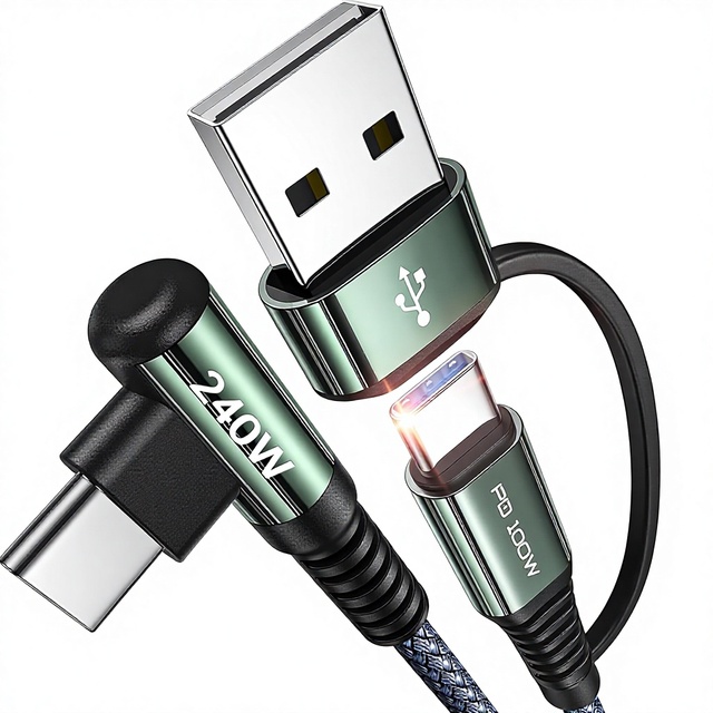 Usb Cable Type-c 240w High Speed and USB-C Cable Fast Charging 240W Right Angle Nylon Braid Cable, Usb c Charging Cable 2 in 1