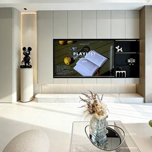 Ensemble de meuble TV intégré de couleur claire moderne, meubles de salon minimalistes, armoire de rangement de luxe sur pied - Product Image 5