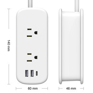 Regleta de enchufes con 2 tomas USB tipo C 5V 3.4A, material ABS, fácil de transportar para viajes con cable - Product Image 2