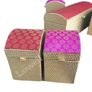 Handmade Eco-Friendly Brocade Gold Textured Fabric <b>Rectangular</b> Silk Embroidery Box Floral Design High Quality Lightweight for - Product Image 1