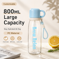 Bouteilles d'eau en plastique pour le sport avec logo personnalisé, 600 ml/800 ml, sans BPA, avec marqueur de temps pour une consommation directe, idéales pour le camping