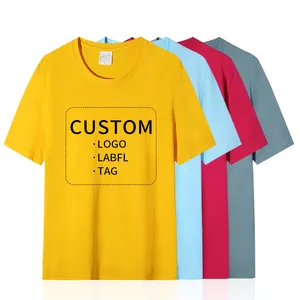 Camisetas de algodón personalizadas para hombre, cuello redondo, poliéster, liso, talla grande