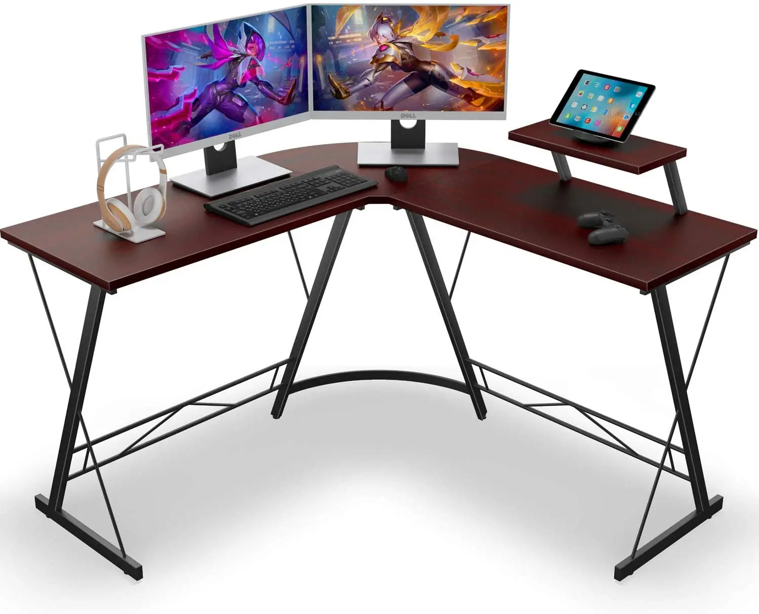 New L Shaped Desk Corner Computer Laptop Study Table black white Workstation for 2 persons Working Studying Gaming Desk