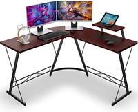 Poste de travail d'ordinateur d'étude d'angle en forme de L pour 2 personnes bureau de jeu en métal noir et blanc