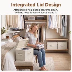 Fabric <b>Storage</b> <b>Bins</b> with Lids 20L Capacity Collapsible & Stackable Closet <b>Storage</b> - Product Image 4