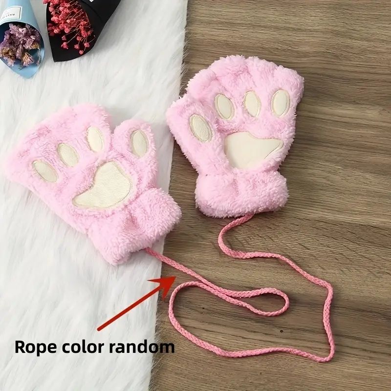 2024 nouveau mignon chat patte en peluche gants hiver demi-doigt