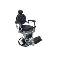 Fauteuil de barbier pivotant inclinable Qunpeng, style rétro, luxe, capitonné, en cuir noir, base argentée, robuste, pour hommes, salon de coiffure