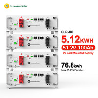 Batterie solaire domestique Greensun 5,12 kWh, stockage d'énergie 51,2 V 100 Ah LiFePO4, batterie en rack