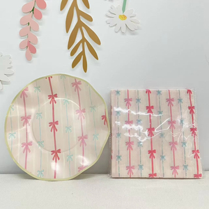 Juego de Vajilla Desechable DAMAI con Lazo Rosa, Platos, Vasos de Papel y Servilletas con Temática de San Valentín para 8 Personas, Decoraciones para Fiestas de Boda - Product Image 2