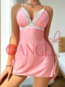 Filles chaudes sexy dentelle nuisette lingerie <span class=keywords><strong>KISS</strong></span> ME ANGEL rose profond col en V dentelle impression robe dos nu lingerie sexy - Product Image 2