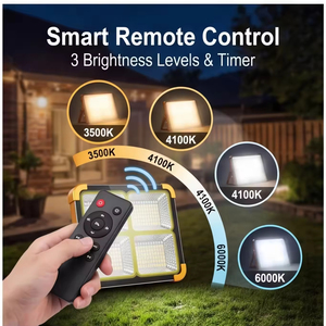 Outdoor Garden Rechargeable Solar LED Flood <b>Lights</b> 4-Lamp Head IP66 Rated <b>Remote</b> Control Waterproof ABS Portable Camping <b>light</b> - Product Image 4