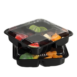 Customization Model-118G Plastic PET Food Grade 4 Compartments Black Inner Tray Packaging Box With Clear Cover Hard Box