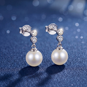 Élégantes boucles d'oreilles clous en cuivre avec perles d'eau douce et zircon, bijoux pour femme, cadeau de mariage ou de mariée - Product Image 4