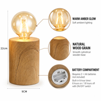 Lámpara de Mesa LED con Base y Globo de Vidrio Ámbar, Funciona con Batería, Luz de Noche para Decoración de Dormitorio