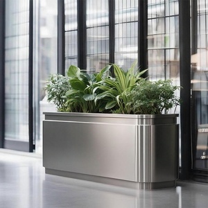 Jardinière extérieure en acier inoxydable, grande jardinière métallique finie, pot de fleurs commercial pour rue et hôtel, lit de fleurs de luxe léger - Product Image 4