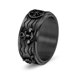 Anillo Vintage Punk de Acero Inoxidable para Hombre, Anillo Giratorio con Ancla y Brújula Chapado en Oro - Product Image 2