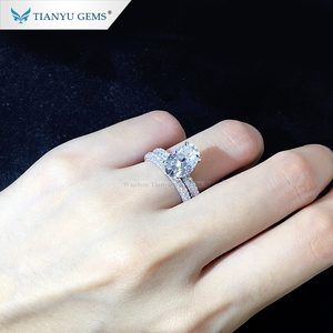 Tianyu Драгоценные Камни кольцо с бриллиантами из лаборатории 14 к 18 К Белое Золото овальной огранки бриллианты cvd набор обручальных колец - Product Image 3