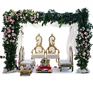 Traditional Wedding Mandap Furniture Set White and Gold High-Back Bridal Stage Chairs Punjabi Wedding Stage Maharaja Chairs UK - Product Image 2