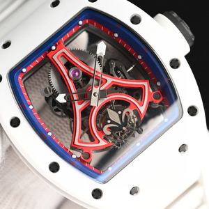 Men's white ceramic tonneau-shaped automatic mechanical <b>watch</b> with <b>rubber</b> strap, hands, and dial. - Product Image 2