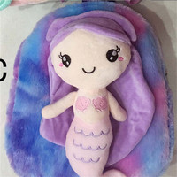 ZONOBLE Sacs à dos scolaires en peluche douce pour la maternelle, personnalisés, mignons, colorés, en forme de sirène, rembourrés en coton PP, unisexe