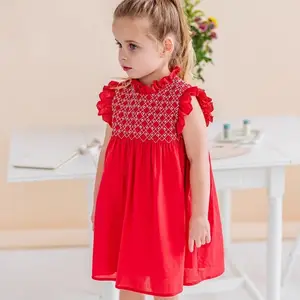 Рождественская детская одежда, платья ручной работы для девочек, детские хлопковые поплиновые платья красного и белого цвета